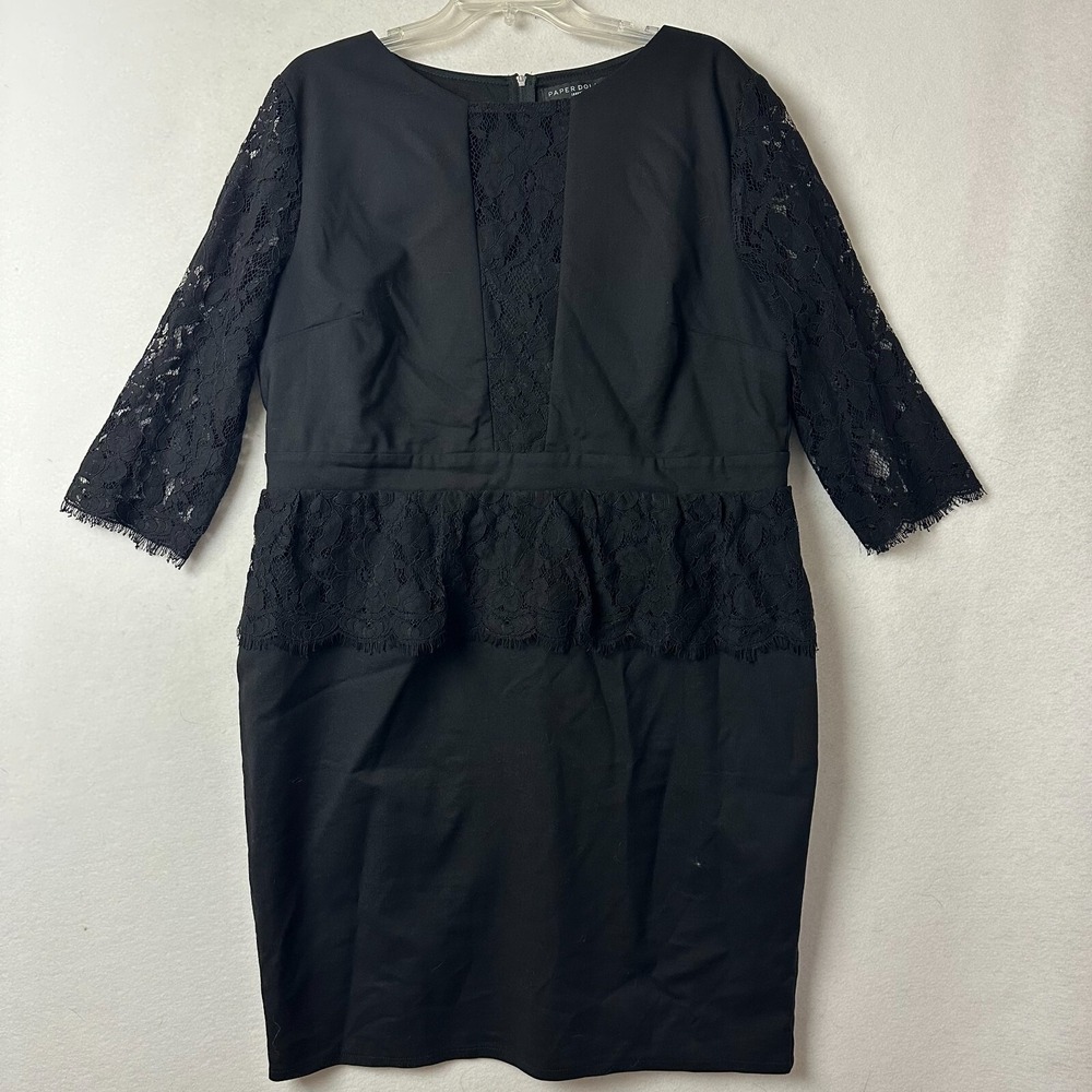 Paper Dolls London Black Lace‎ Peplum Sheath Dress Womens 18 3/4 Sleeve Cocktail
